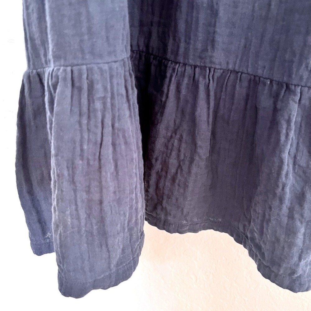 Pact Organic Cotton Gauze Tiered Midi Dress Blue V-Neck Pockets Comfy size Large - Picture 4 of 8